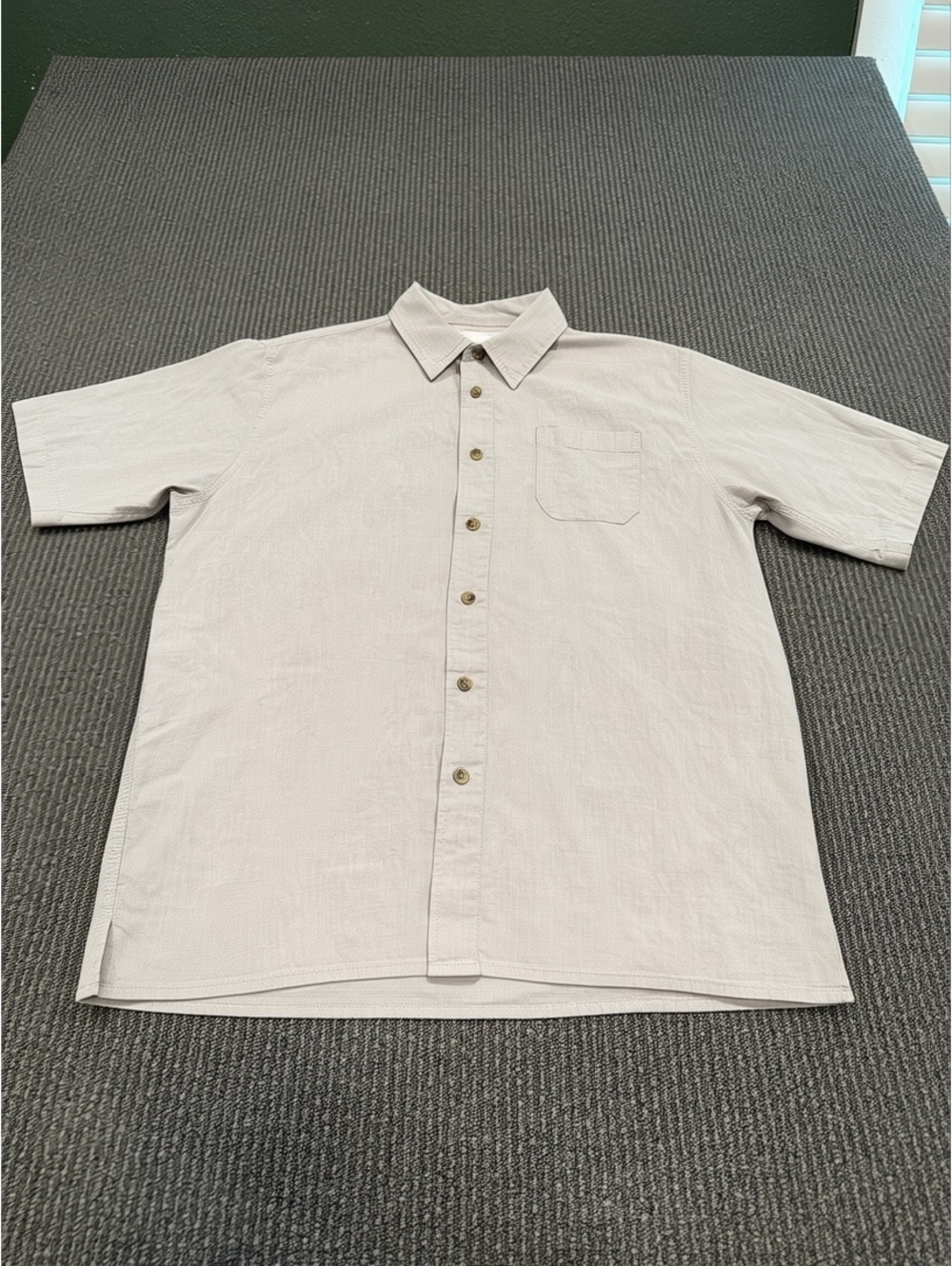Wrangler Casual Button-Down Shirt Men’s Houndstooth Grey L Cotton Short Sleeve